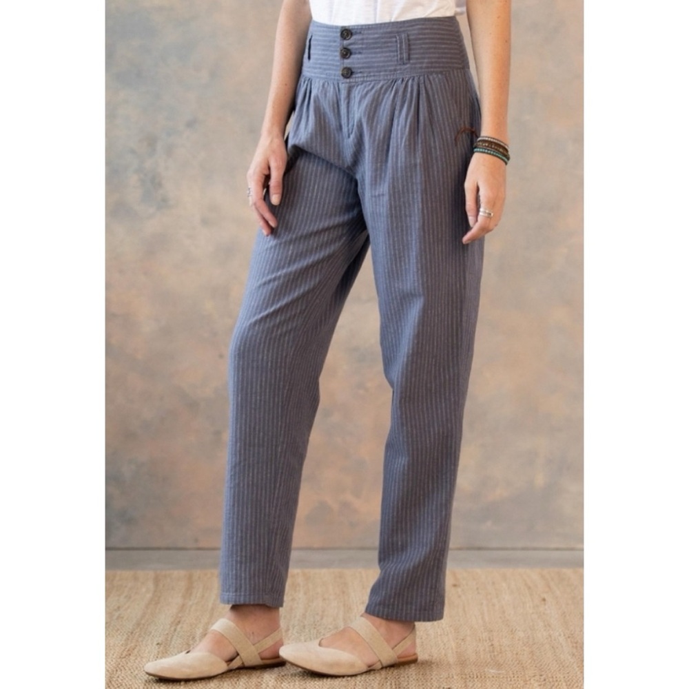Sundance Women’s Amelia Linen‎ Blue Stripe Pants Size 2